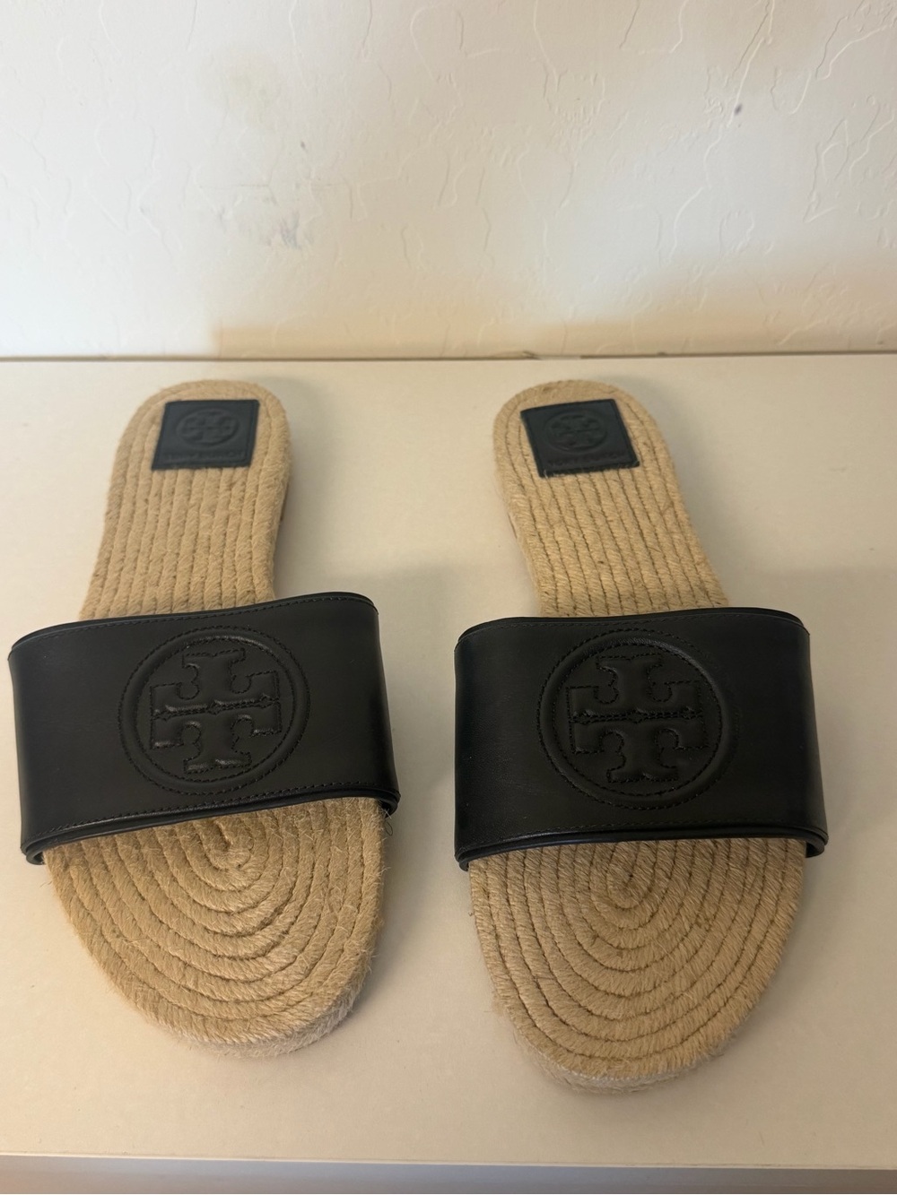 Tory Burch Black Slide Sandals - Rope Footbed